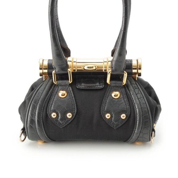 Celine Handbags - Celine Satin Leather Vintage Triomphe Clasp Croco Shape Press Mini Handbag Black